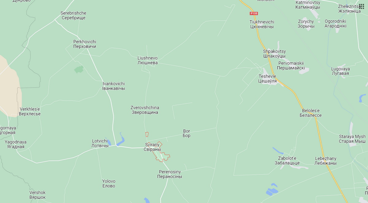 Карта с дорогой Свираны - Лотвичи - Перховичи Барановичский район